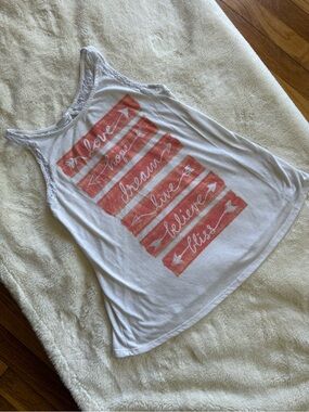 No Boundaries White Tank Top with Coral Graphic Stripes